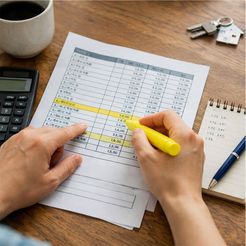 관리비 명세서를 펼쳐놓고 주거비 항목을 하나씩 확인하는 일상적인 생활 관리 장면