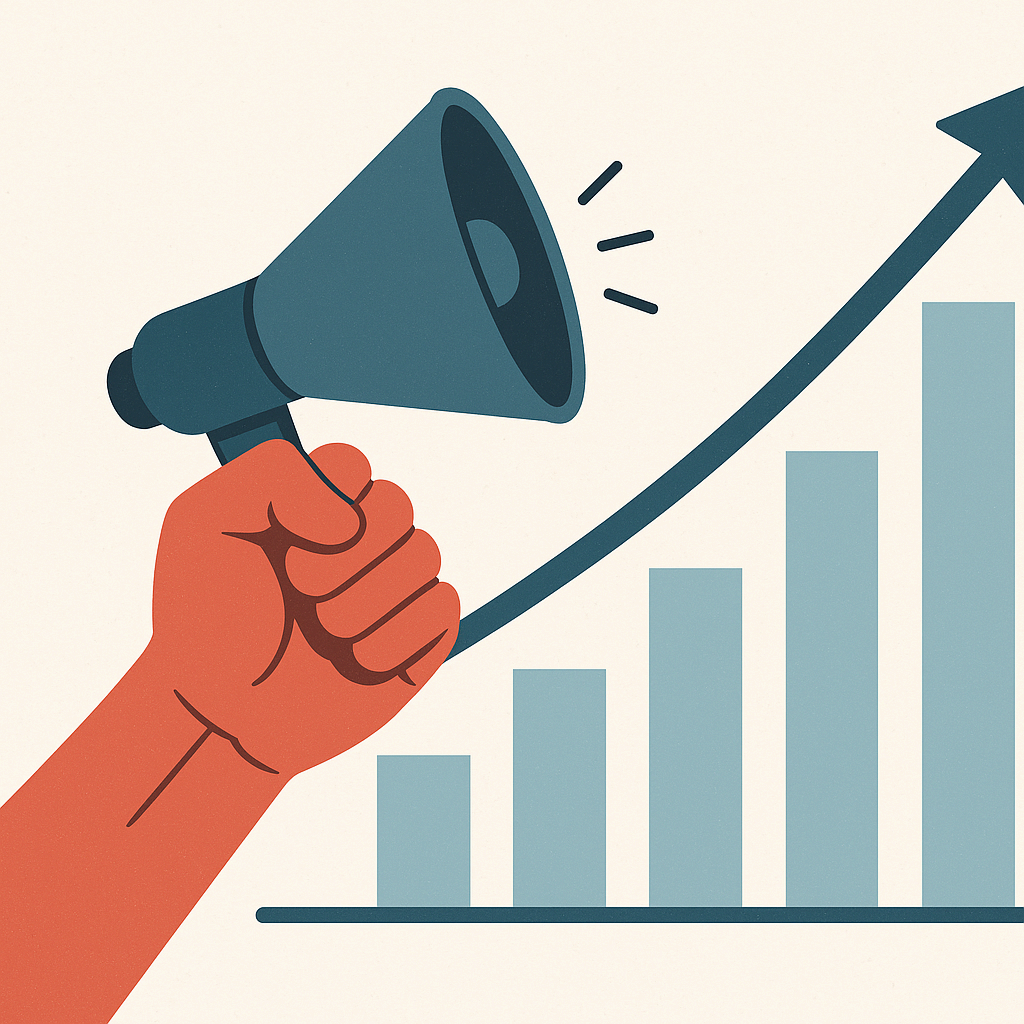 디지털 마케팅 레볼루션을 상징하는 그래프와 확성기