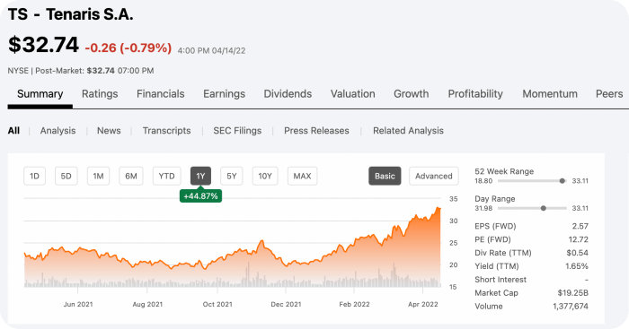 Tenaris SA - 미국 석유에너지 오일관련주