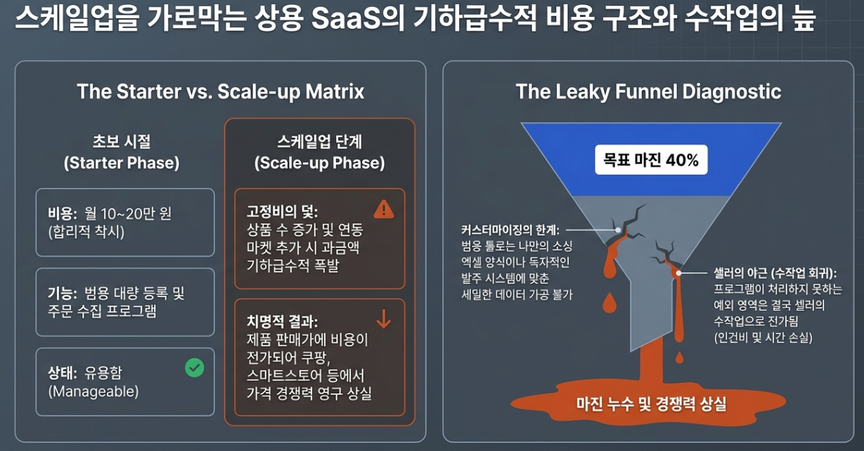 이커머스 상용 SaaS 프로그램 월 구독료 고정비 증가 마진 누수 가격 경쟁력 상실 분석