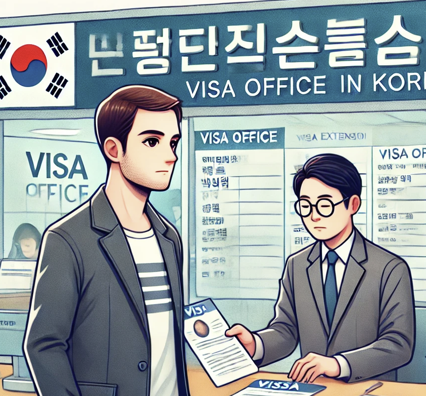  비자연장 문제로 사무실에서 서류를 처리하는 모습