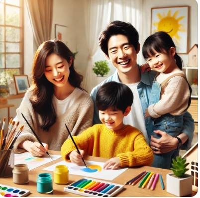 그림그리며 행복해하는 가족이미지입니다