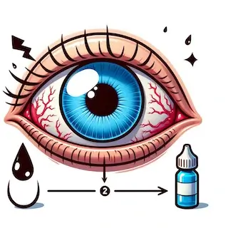 야간 토안증으로 붉게 충혈된 눈.