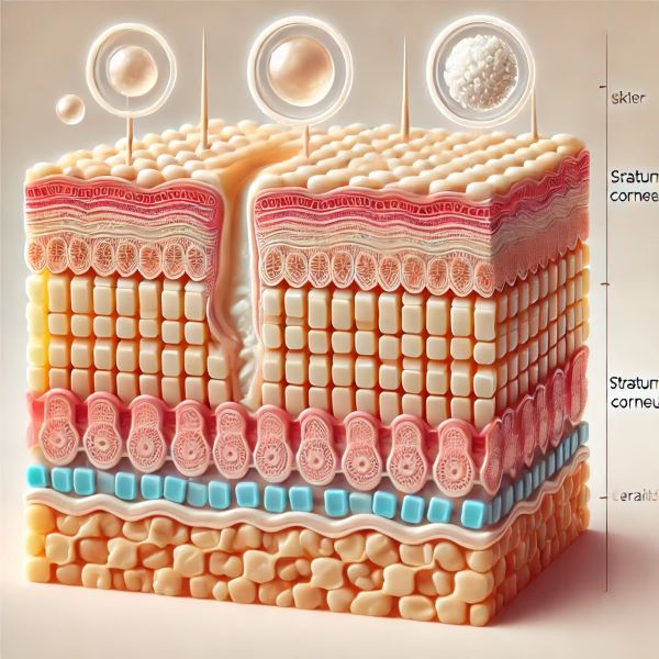피부 각질층의 구조와 세라마이드의 위치를 나타내는 일러스트