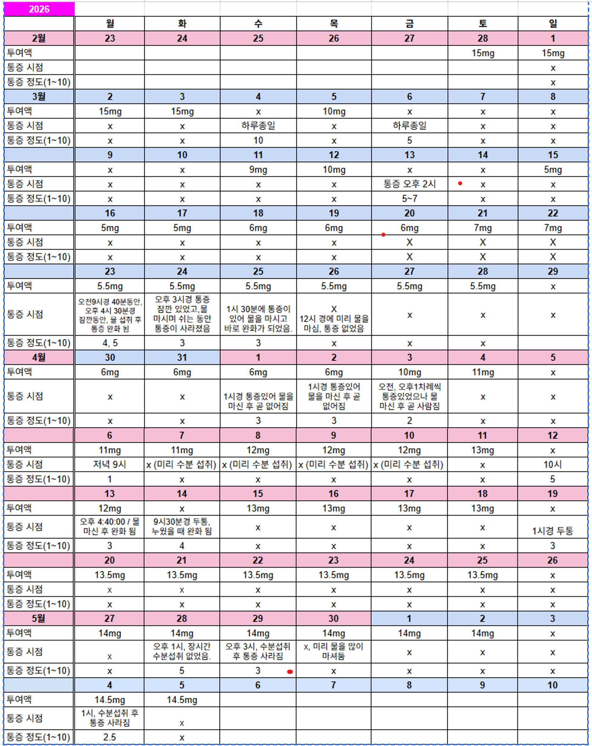 성장호르몬 주사 기록지