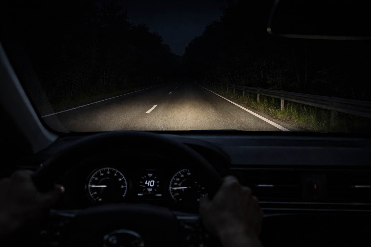 헤드라이트 밝기 저하로 야간 주행 시 시야가 부족한 상황