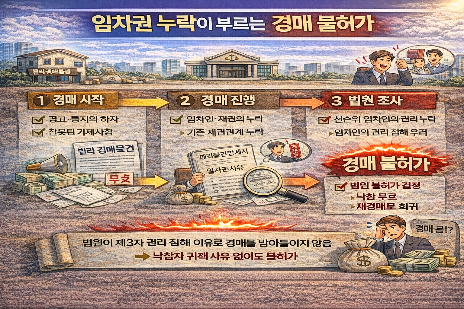 선순위 임차인 권리 누락으로 경매가 불허가되는 실제 사례 구조 설명 이미지
