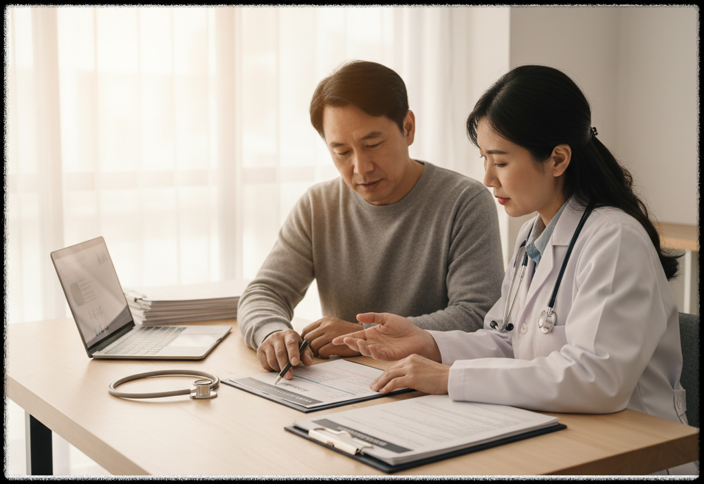 의사와 건강 검진 결과를 상담하는 모습
