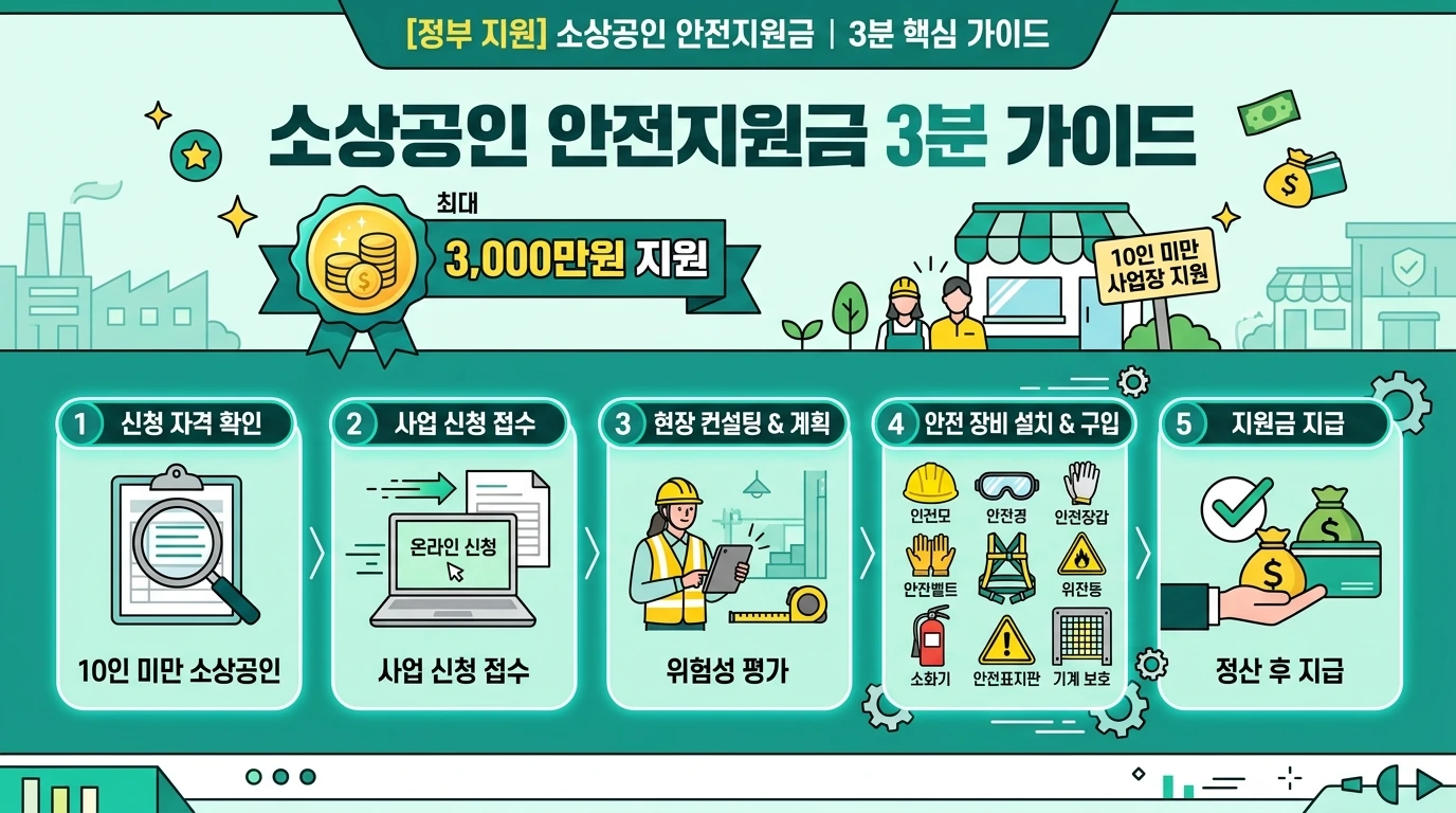 소규모 사업장 안전설비 최대 3천만원 지원 &mdash; 10인 미만 끼임&middot;부딪힘 예방 지원사업 인포그래픽