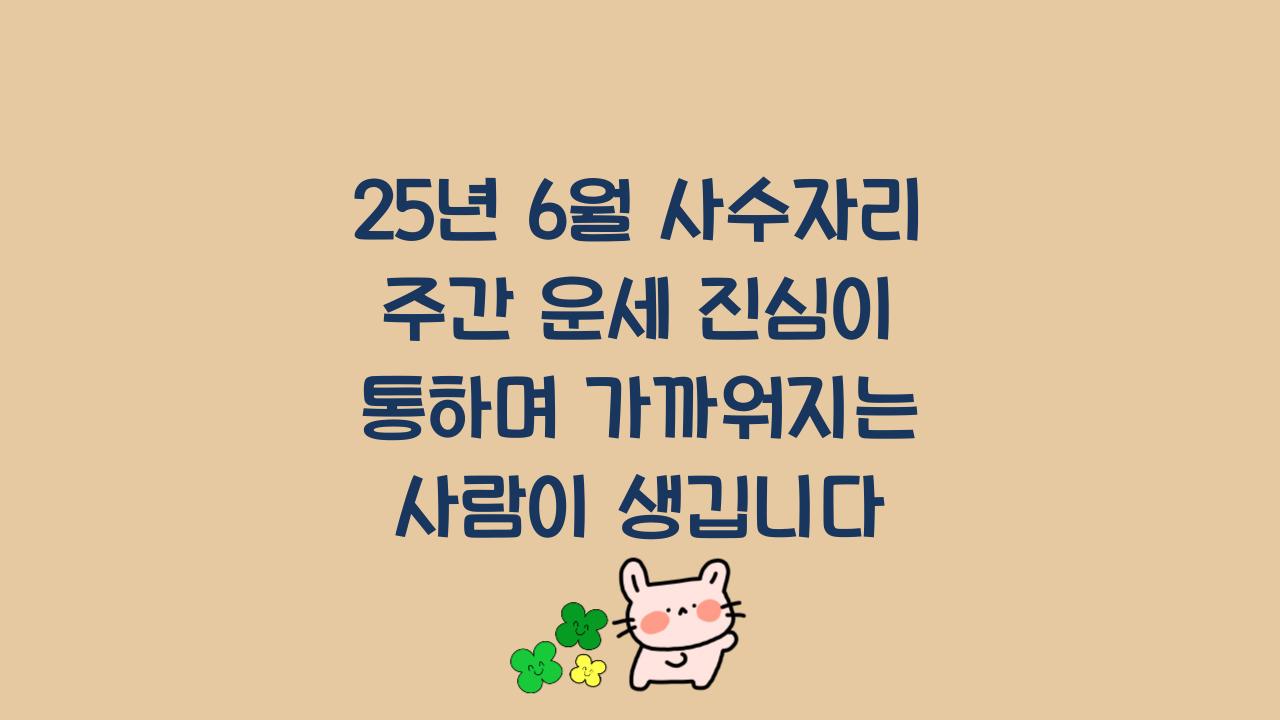 25년 6월 사수자리 주간 운세 진심이 통하며 가까워지는 사람이 생깁니다  