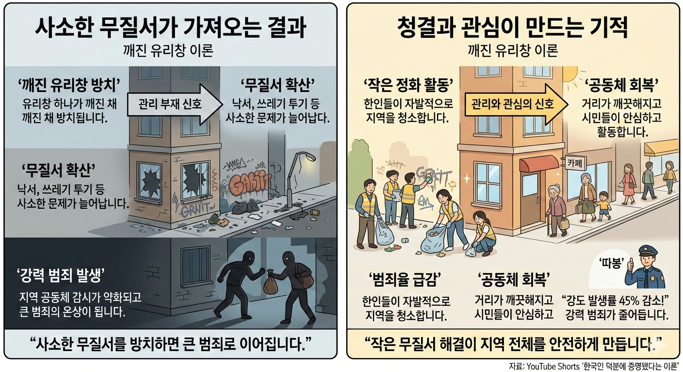 깨진 유리창 이론 범죄 도시를 만드는 사소한 신호 나비효과!!