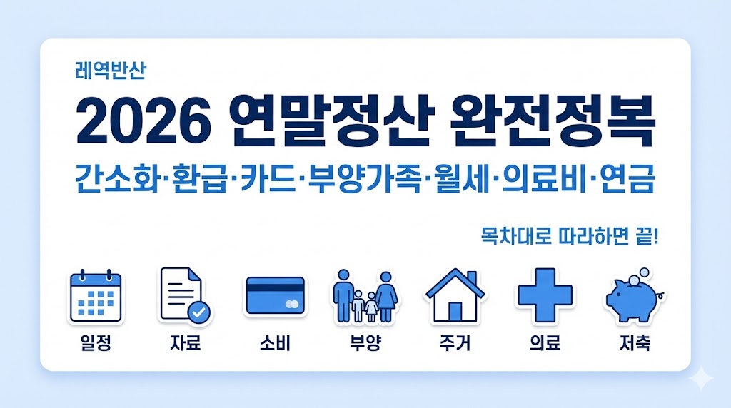 2026 연말정산 가이드: 간소화&middot;환급&middot;카드&middot;부양가족&middot;월세&middot;의료비&middot;연금 한 번에 정리