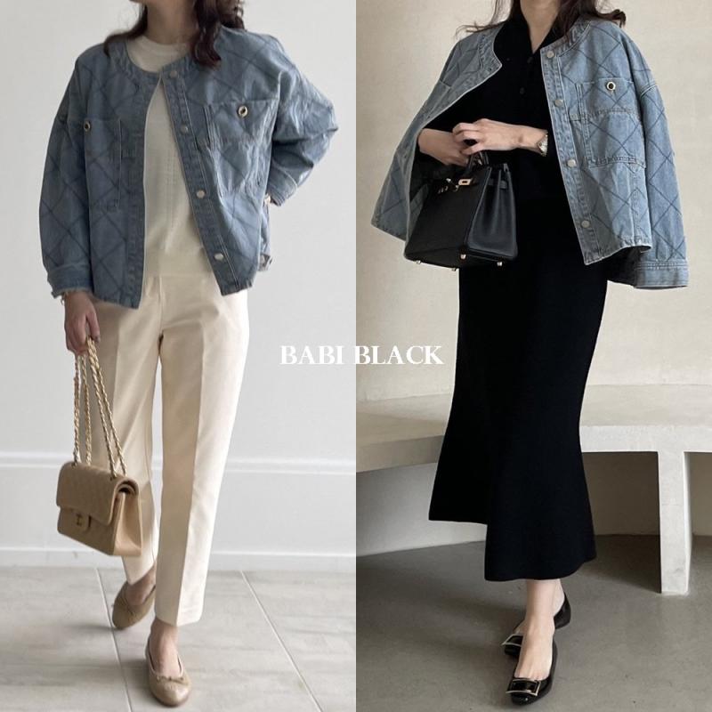 (쿠폰) 애프터글로우 시스템 자수 데님 자켓 / 여성 스티치 청자켓