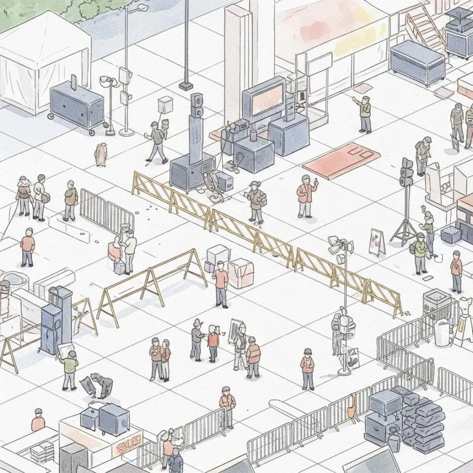 질서정연하게 대규모 행사가 진행되는 모습