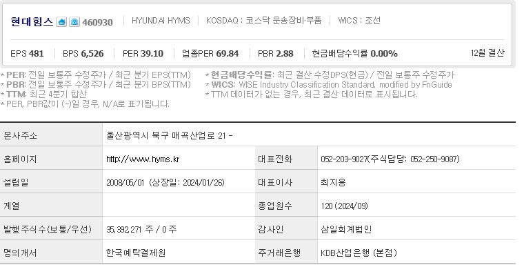 현대힘스 주가 기업개요