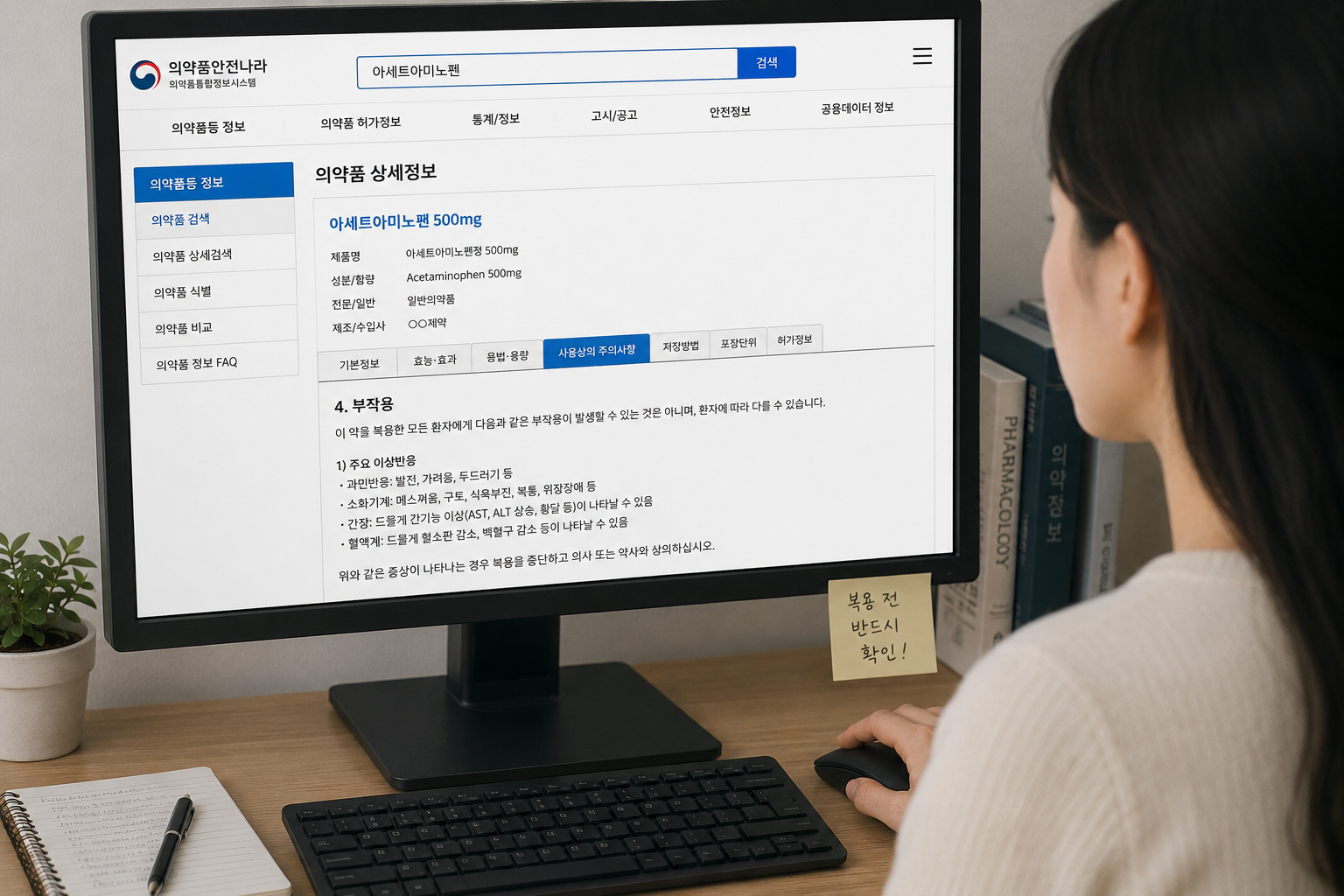 인터넷으로 약의 부작용 검색하는 여성