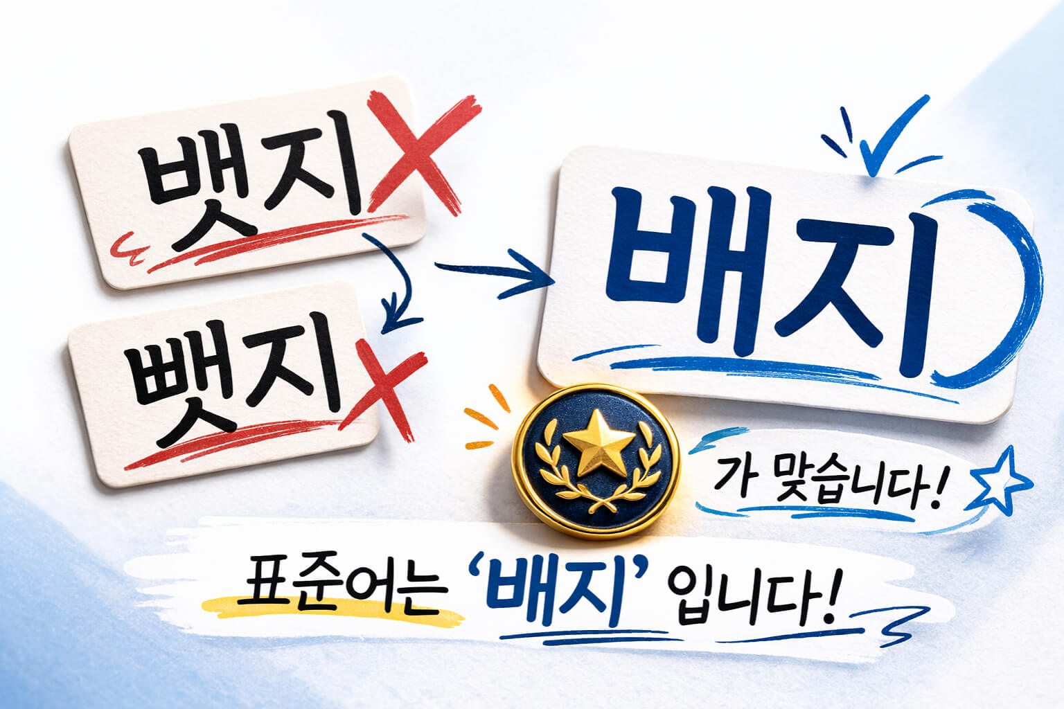배지 제작 시작 전 표기 정리: 뱃지·뺏지 혼동을 줄이고 표준어 배지로 통일
