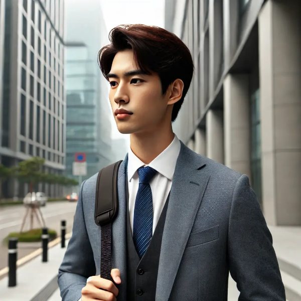 면접을 준비하며 심호흡하는 젊은 아시아 남성