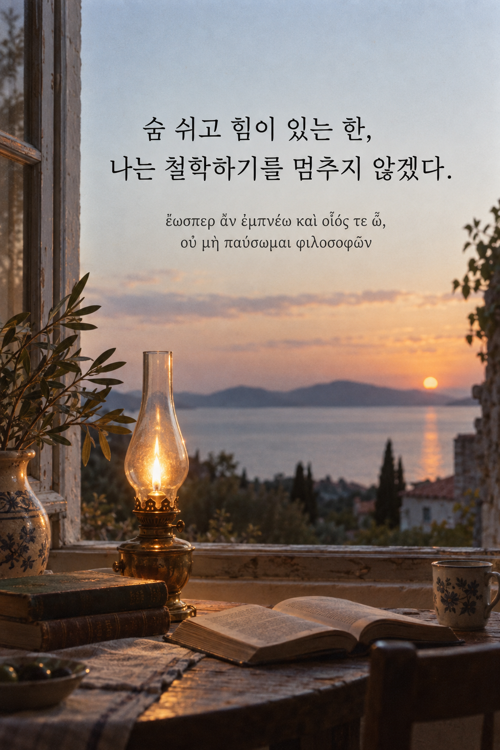 소크라테스 명언 7 &mdash; 숨 쉬고 힘이 있는 한, 나는 철학하기를 멈추지 않겠다. &mdash; 바람에도 켜져 있는 유리 등잔