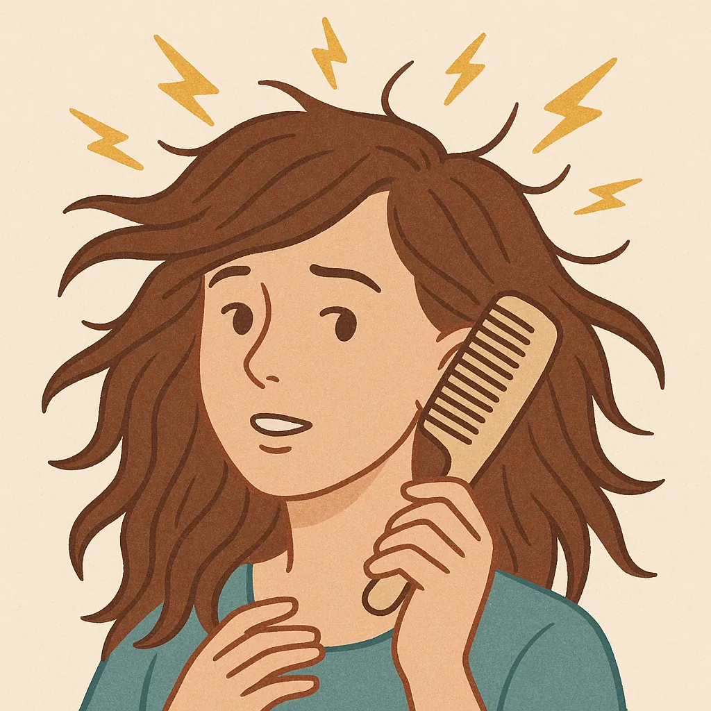 정전기가-발생한-머리를-빗고-있는-여성의-일러스트