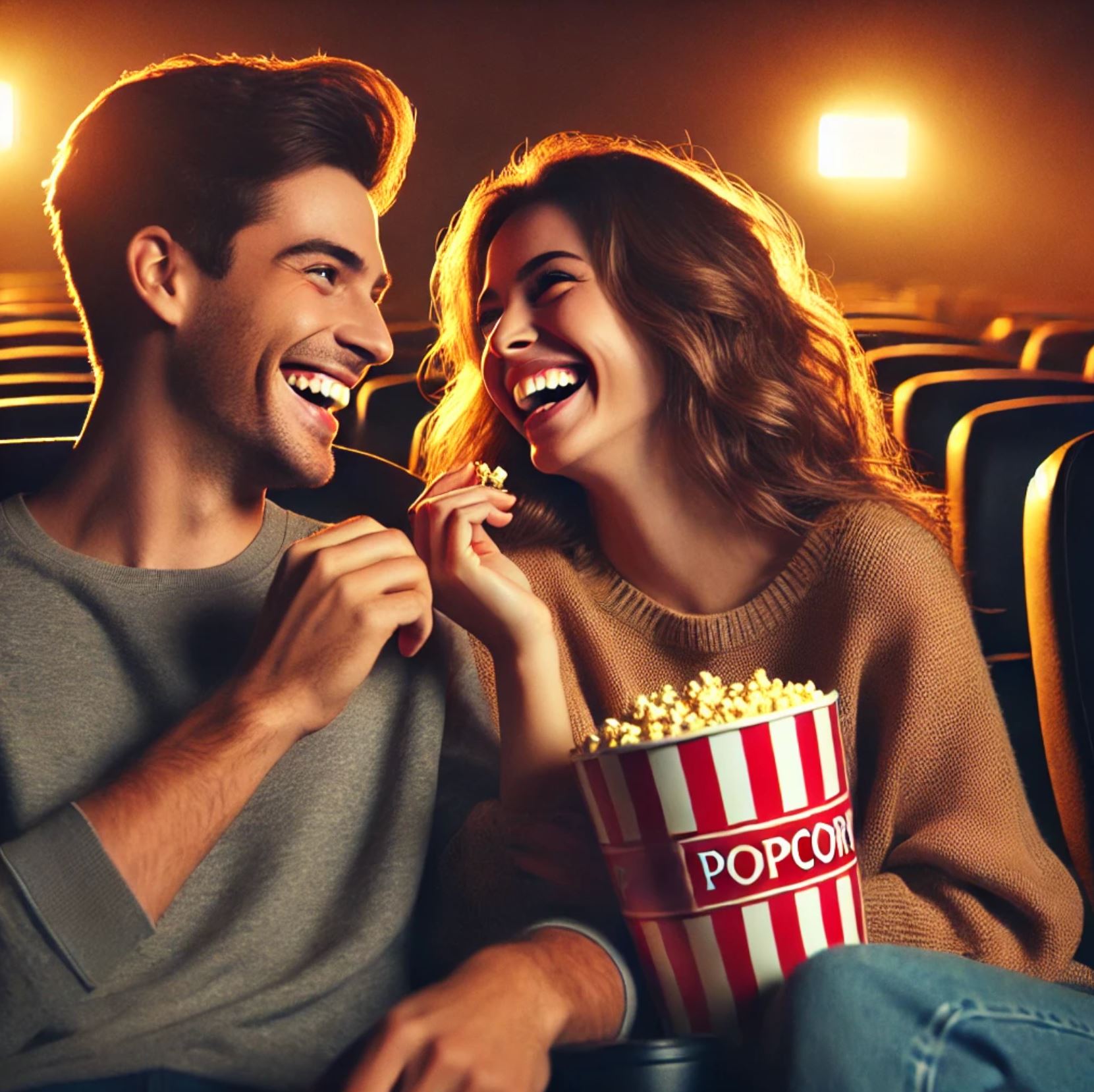 영화의 날을 맞아 웃고있는 커플사진