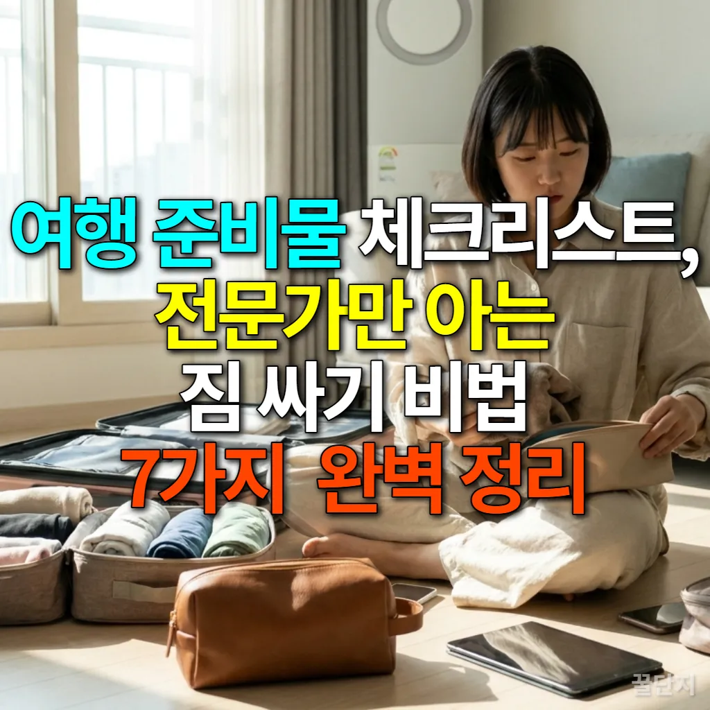 여행 가방을 효율적으로 정리하는 젊은 한국 여성