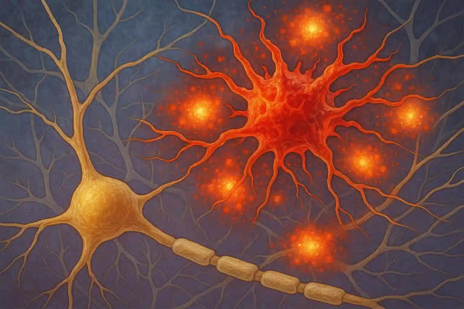 뇌 속 신경세포 주변에 염증 반응이 일어난 모습
