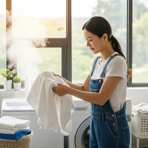 세탁할 때는 60도 이상의 물과 세제를 사용하는 것이 가장 좋습니다.