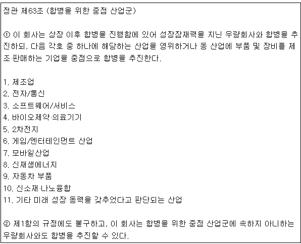 합병을 위한 중점 산업군