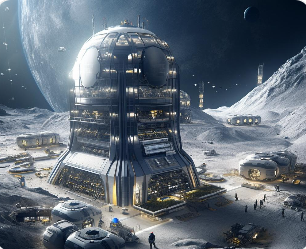 달 기지 모습과 미래 우주 탐사 장면