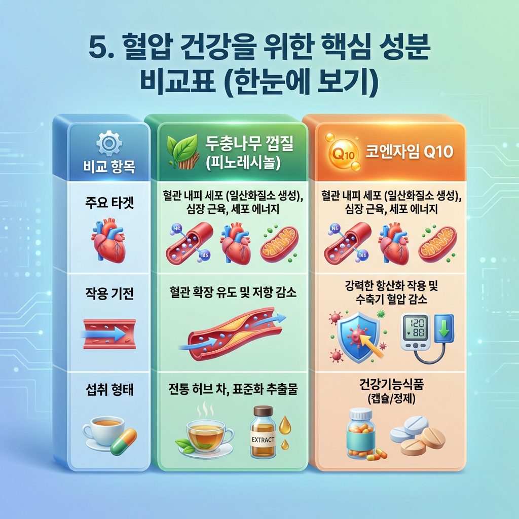 혈압 건강을 위한 대표 성분 한눈에 보는 비교표