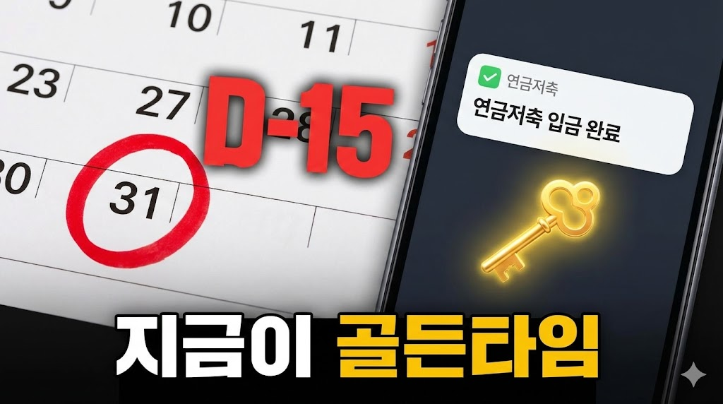 12월 31일까지 연금저축을 납입해야 세제 혜택을 받을 수 있음을 강조하는 이미지