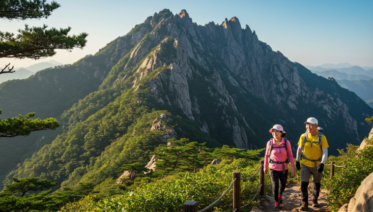 건강한 노인들이 등산하는 모습