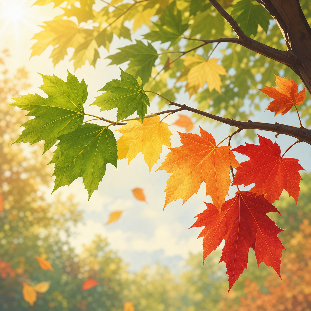 Colorful autumn leaves on a tree for an easy science reading passage