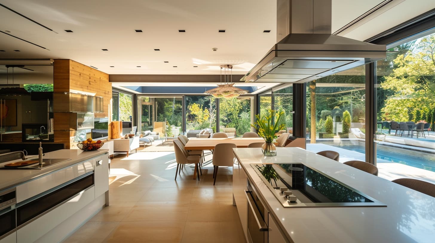 에너지 효율이 높은 가전 제품이 있는 현대적인 주방