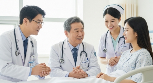병원에서 환자와 의료진이 소통하는 장면