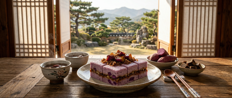 자색 고구마 흑당 설기 이미지