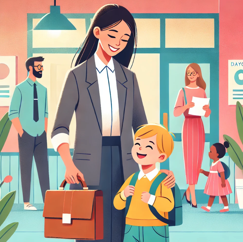 엄마가 아이를 어린이집에 보내는 모습