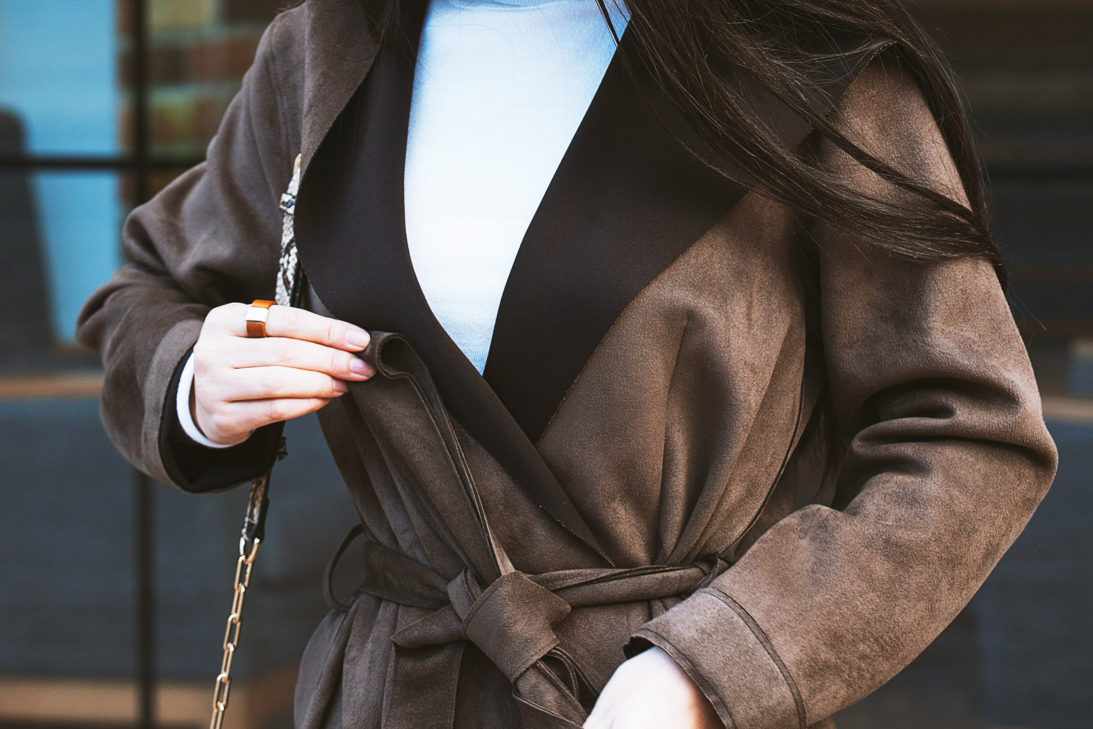 코트 전용 브러시로 결을 정리하는 모습