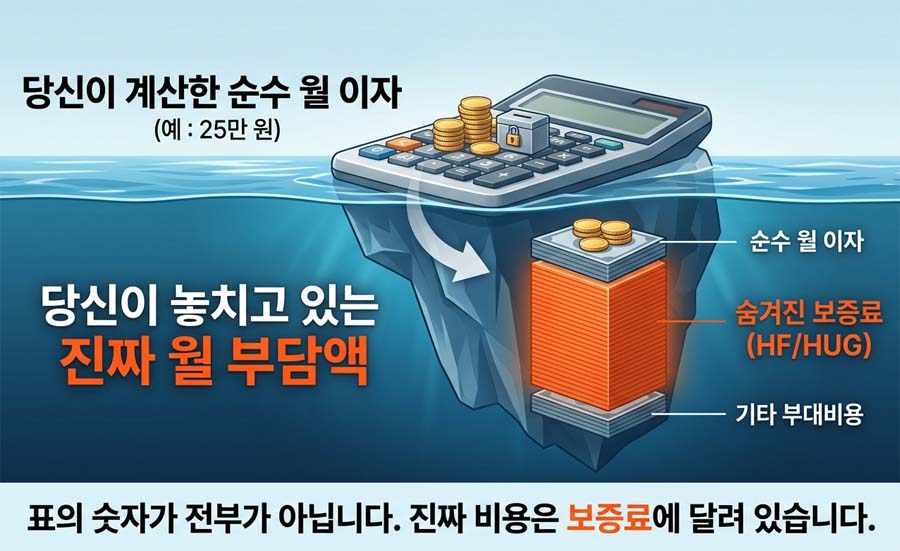 전세대출이자계산기 결과보다 큰 실제 보증료와 부대비용을 비교한 인포그래픽 이미지