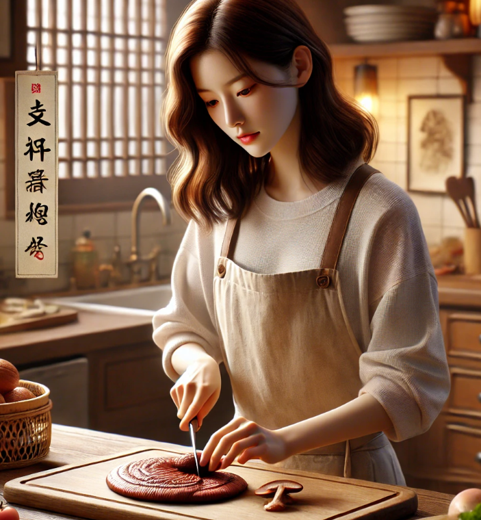 영지버섯 요리하는 여성