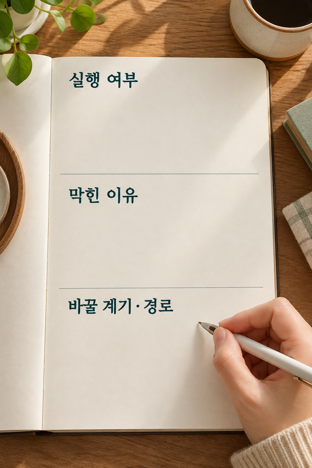 메모장에 실행여부&middot;막힌이유&middot;바꿀 계기&middot;경로 세 칸을 적는 손