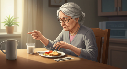 치매로 식사 중 산만한 부모님