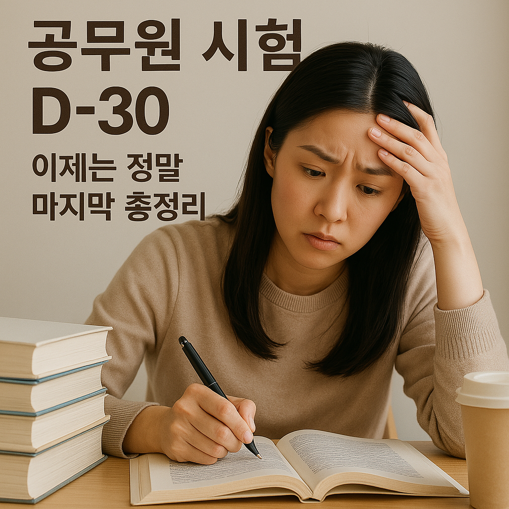 공무원 시험 D-30을 걱정하며 공부하는 여성
