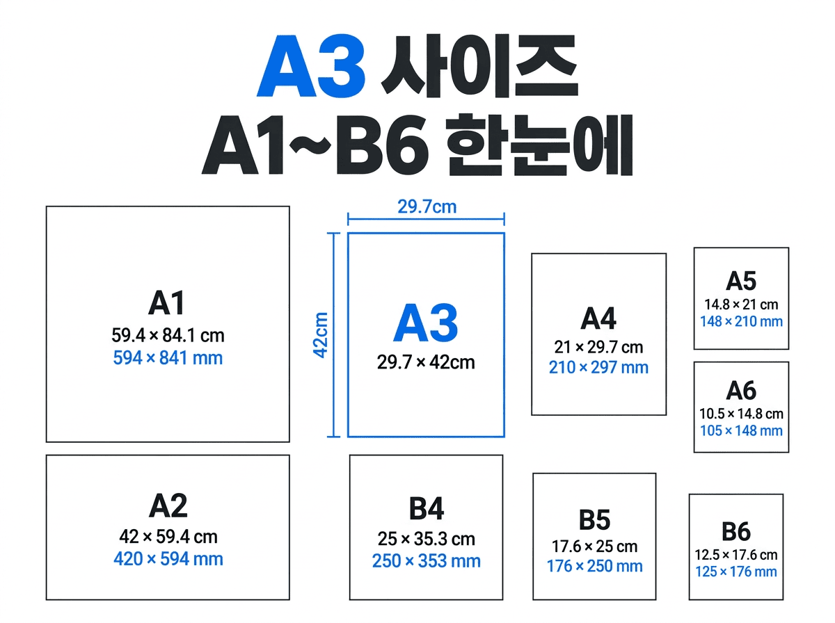 A3 용지와 A1~A6·B1~B6 규격표가 있다는 점을 직관적으로 알리는 대표 이미지