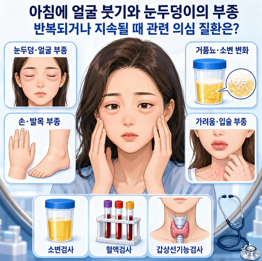 아침 얼굴 붓기와 눈두덩이 부종, 소변 변화와 관련 검사 안내