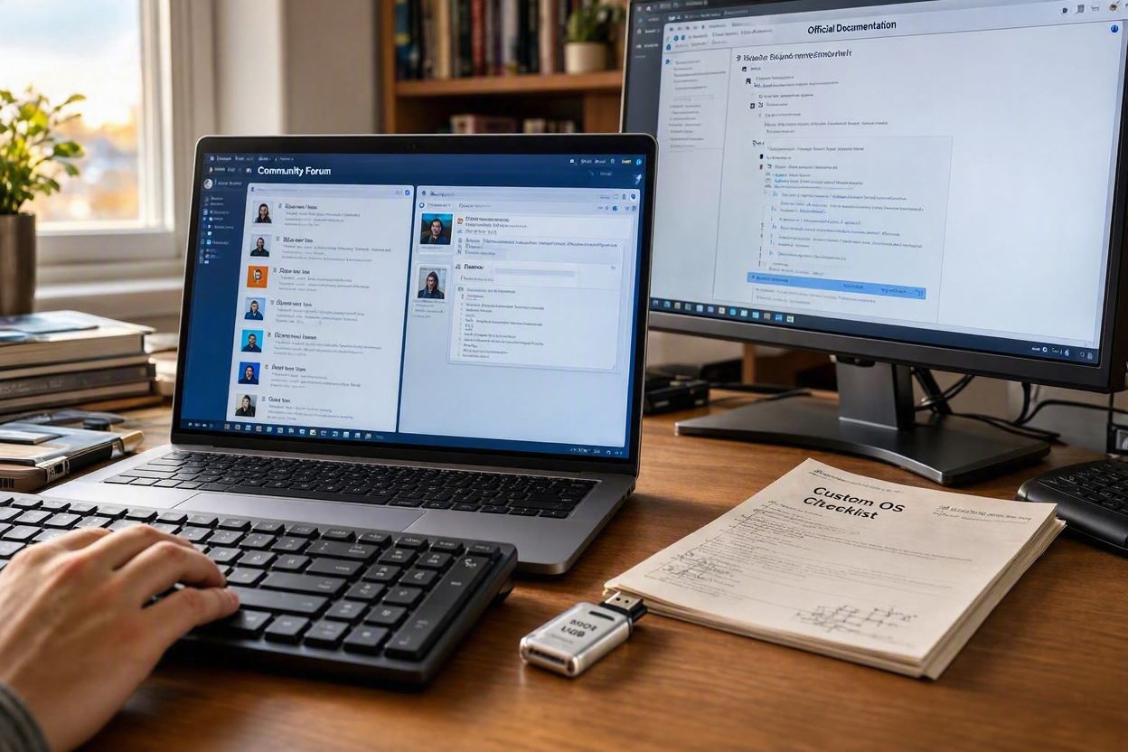 A cozy desk setup with a smartphone and development notes representing community insights.