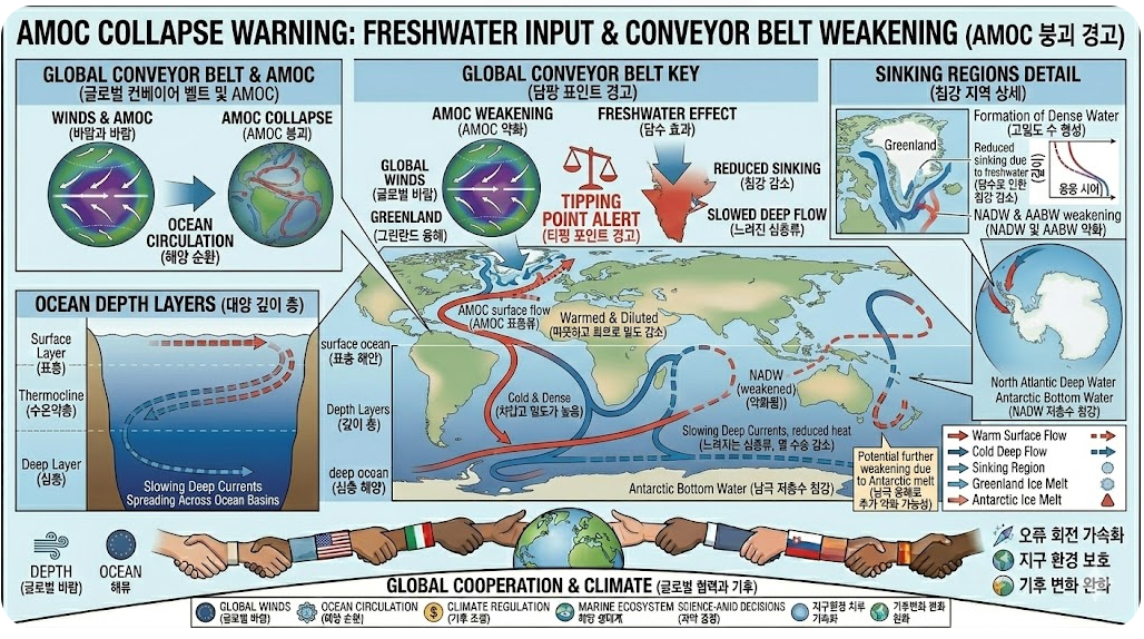 AMOC 대서양 자오선 역전 순환 붕괴 경고 2025 빙하기 위험