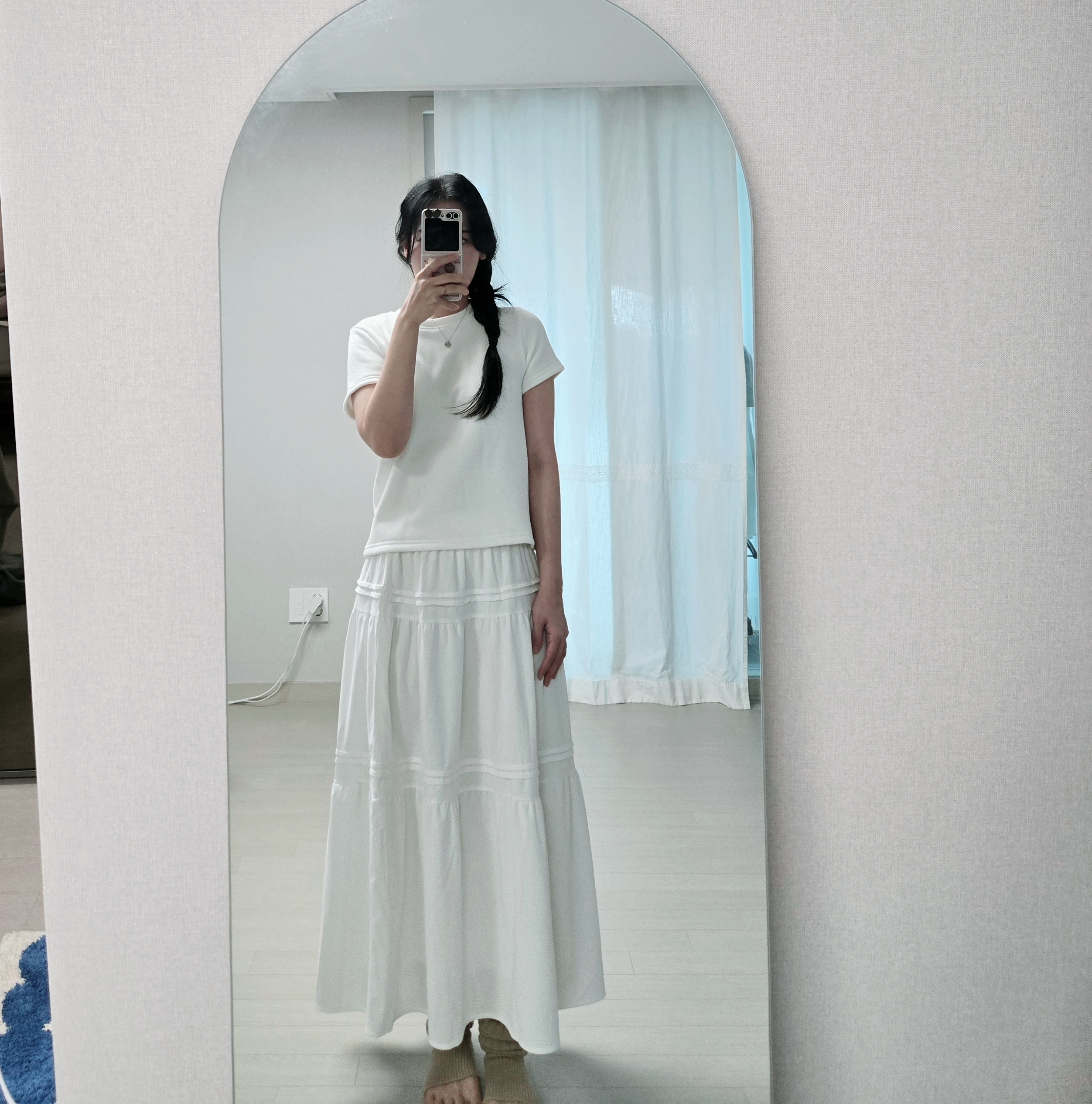 아뜨랑스 플레어 기모 롱 치마 착샷 160cm 52kg