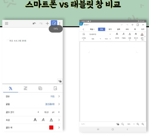 휴대폰과 탭 화면 차이점